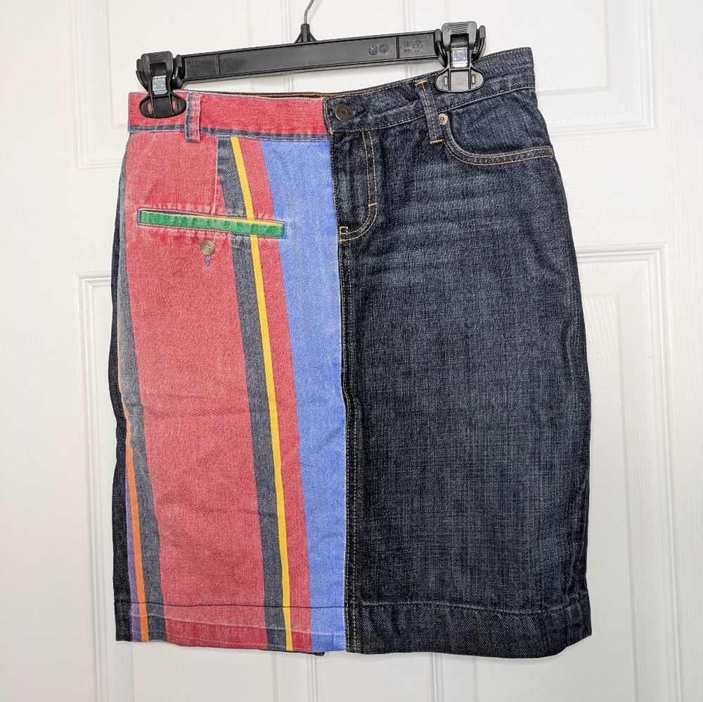 Y2K Vintage JCrew Colorful Denim Patchwork Skirt Size 28 Petite RARE